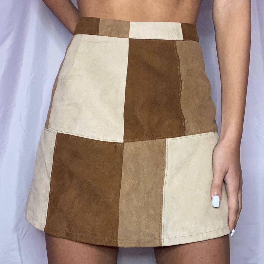 Insane Brown Patchwork Suede Skirt! - image 3